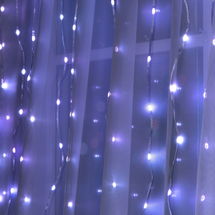 Умная гирлянда &laquo;Занавес&raquo; 2 &times; 1.5 м роса, IP20, серебристая нить, 300 LED, пульт ДУ, приложение, свечение RGB, USB