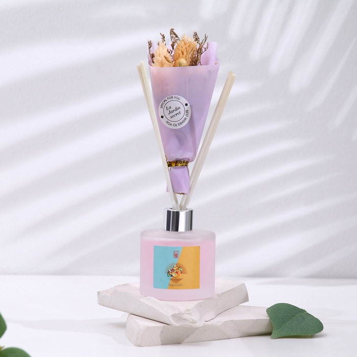 Диффузор ароматический с букетом Диффузор ароматический с букетом "Flamingo", 50 мл, тропические фрукты, "Богатство Аромата"