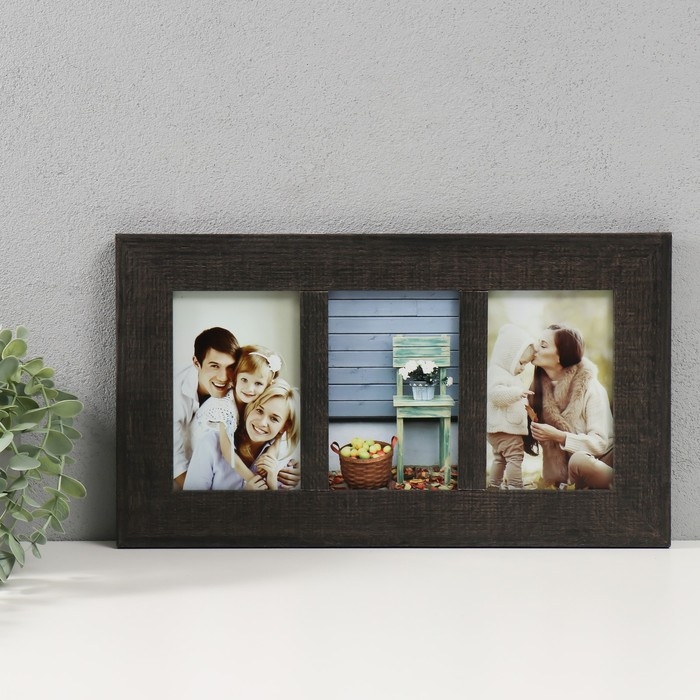 Фоторамка дерево, стекло на 3 фото 10х15 см Фоторамка дерево, стекло на 3 фото 10х15 см "Рустик" тёмный шоколад 22х39х1,5 см