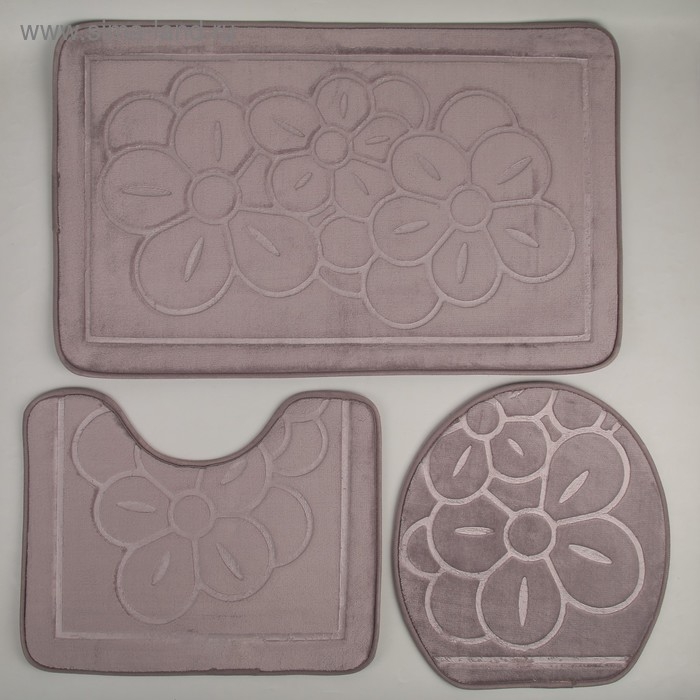 Набор ковриков для ванной и туалета Доляна, 3 шт, 36×43, 40×50, 50×80 см, цвет серый Набор ковриков для ванной и туалета Доляна, 3 шт, 36×43, 40×50, 50×80 см, цвет серый