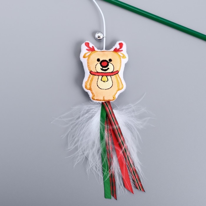 Новый год. Дразнилка-удочка для кошек с бубенчиком Новый год. Дразнилка-удочка для кошек с бубенчиком "Красный нос", 40 см