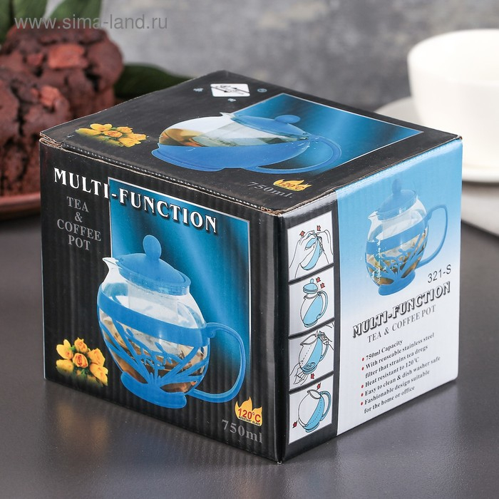 Чайник стеклянный заварочный &laquo;Флора&raquo;, 700 мл, с металлическим ситом, цвет МИКС