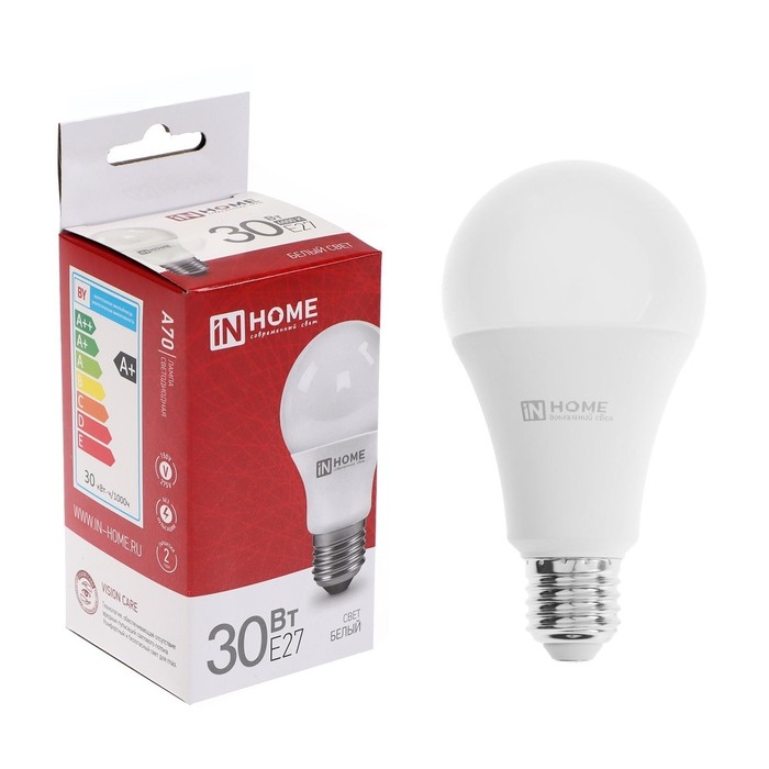 Лампа светодиодная IN HOME LED-A70-VC, Е27, 30 Вт, 230 В, 4000 К, 2850 Лм Лампа светодиодная IN HOME LED-A70-VC, Е27, 30 Вт, 230 В, 4000 К, 2850 Лм