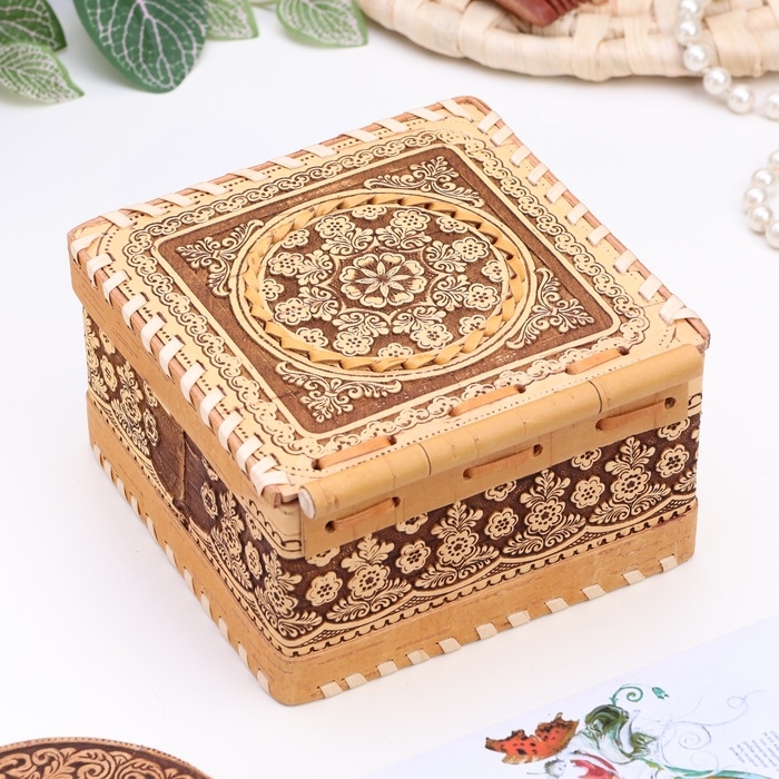 Шкатулка &laquo;Узор&raquo;, шарнирная, 13х13х7 см, береста
