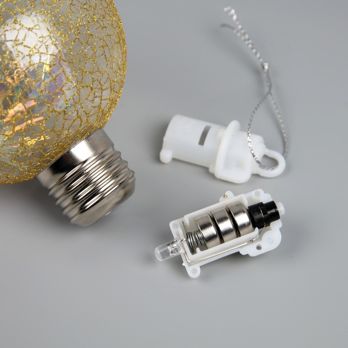 Елочный шар &laquo;Ледяной узор&raquo; d=8 cм, 1 LED, LR44x3 (в комплекте), свечение тёплое белое