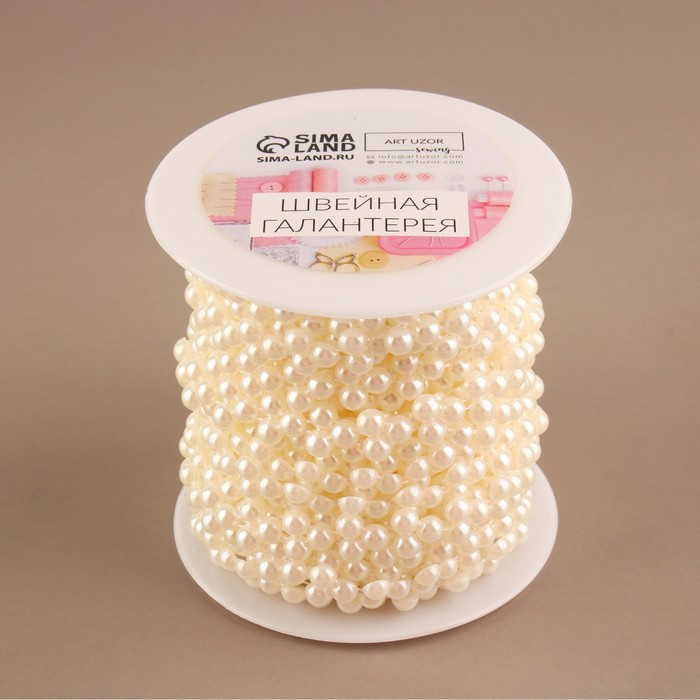 Жемчуг на нитях, плоский, 10 мм, 9 &plusmn; 1 м, цвет белый