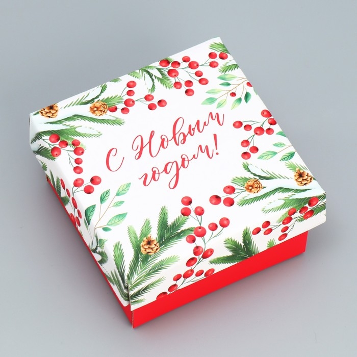 Коробка подарочная новогодняя складная &laquo;Новогодние веточки &raquo;, 12 х 12 х 6.5 см, Новый год