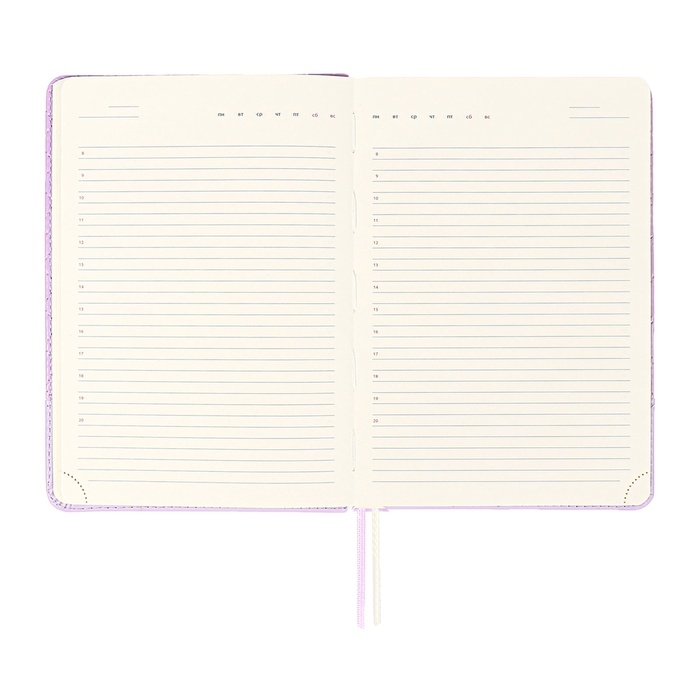 Ежедневник недатированный, A5, 136 листов, кожзам, deVENTE. Tailor, твердая обложка с поролоном, хлястик, перфорация, ляссе, блок 70%, сиреневый