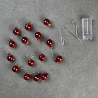 Гирлянда &laquo;Нить&raquo; 1.6 м с насадками &laquo;Шарики с красным конфетти&raquo;, IP20, серебристая нить, 15 LED, батарейки ААх2 (нет в комплекте), свечение тёплое белое