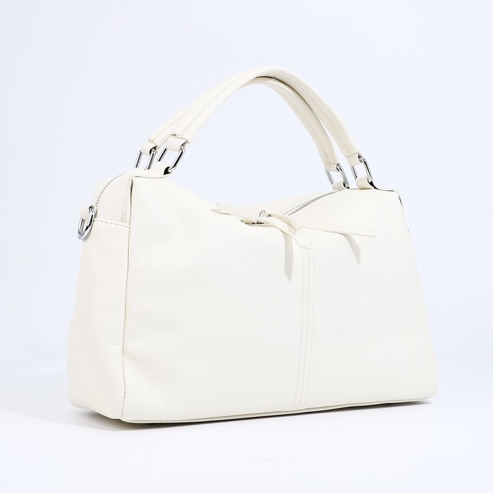 Сумка-саквояж на молнии, длинный ремень, цвет белый