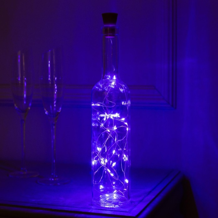 Гирлянда &laquo;Нить&raquo; 2 м роса с пробкой, IP44, серебристая нить, 20 LED, свечение фиолетовое, фиксинг, солнечная батарея