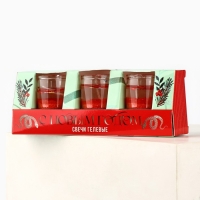 Свечи гелевые новогодние &laquo;С Новым годом!&raquo; на Новый год на Новый год, 3 шт, красные, 2,5 х2,5 х 2,5 см