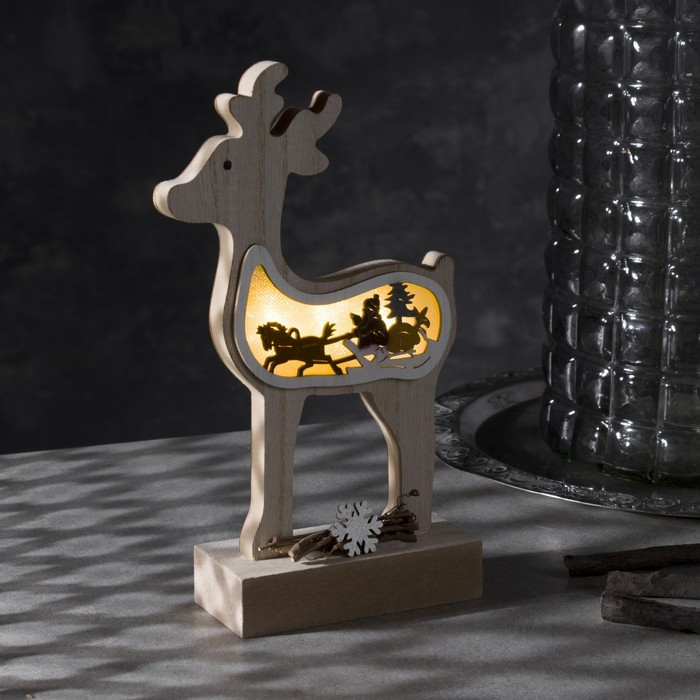 Светодиодная фигура «Олень» 12 × 23 × 5 см, дерево, батарейки АААх2 (не в комплекте), свечение тёплое белое Светодиодная фигура «Олень» 12 × 23 × 5 см, дерево, батарейки АААх2 (не в комплекте), свечение тёплое белое
