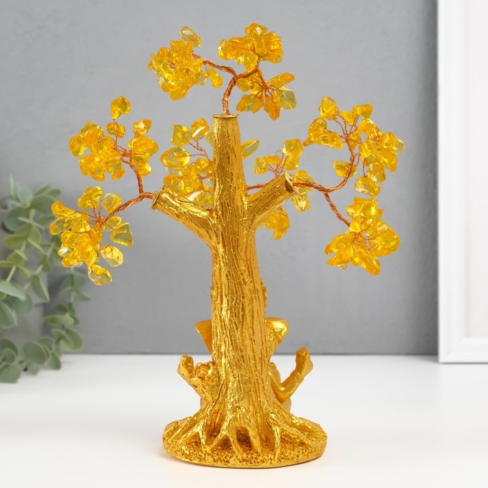 Сувенир бонсай Сувенир бонсай "Ганеша у денежного дерева" жёлтый 120 камней 9х9х23,5 см