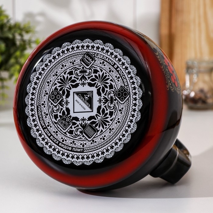 Чайник со свистком &laquo;Рябина&raquo;, 2 л, фиксированная ручка, цвет чёрный, индукция