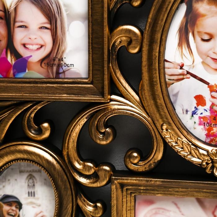 Фоторамка пластик на 6 фото 10х15, 10х10 см Фоторамка пластик на 6 фото 10х15, 10х10 см "Завитки" золото 31,5х53 см