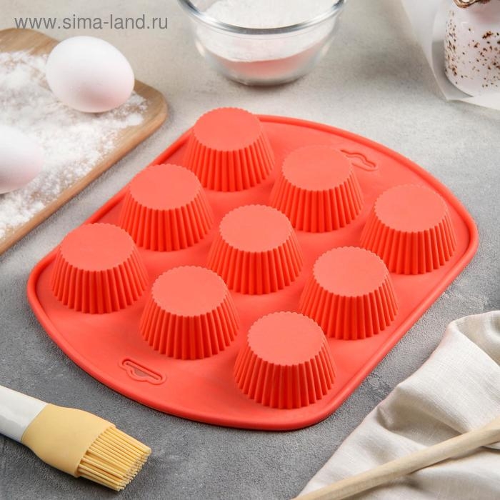 Форма для выпечки Доляна &laquo;Сладости. Круг реб&raquo;, силикон, 27&times;22&times;3 см, 9 ячеек (6&times;6&times;3 см), цвет МИКС