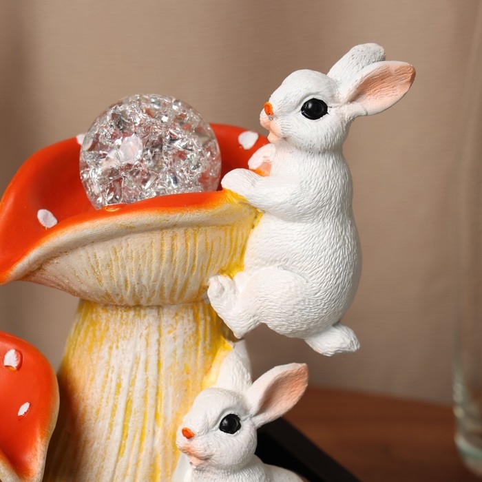 Фонтан "Зайчики у мухоморов" 20х27 см (с подсветкой)