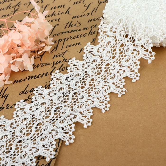 Кружево гипюровое, 80 мм &times; 6,8 &plusmn; 0,5 м, цвет белый