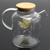 Чайник стеклянный заварочный с бамбуковой крышкой &laquo;Нежная мимоза&raquo;, 1700 мл