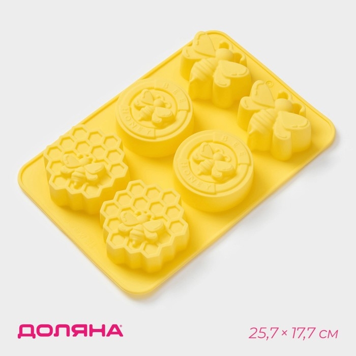 Форма для выпечки Доляна &laquo;Пчелиный рай&raquo;, силикон, 6 ячеек, 25,7&times;17,7&times;3 см, цвет жёлтый