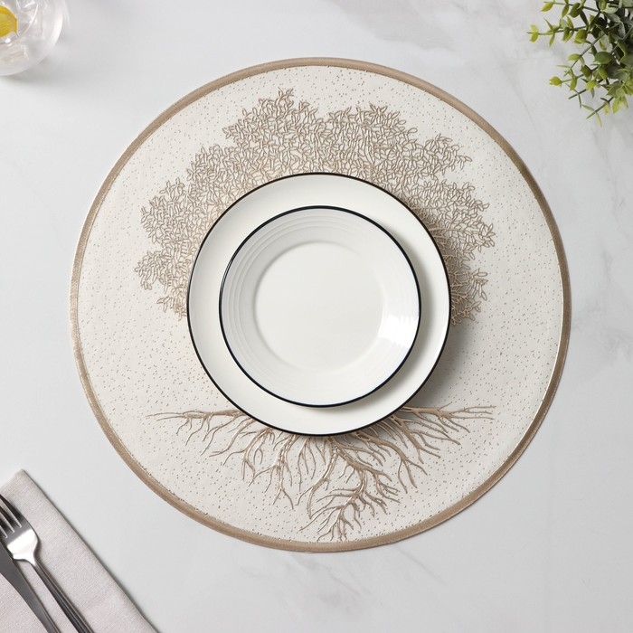 Салфетки сервировочные на стол Доляна &laquo;Древо&raquo;, 2 шт, d=38 см, цвет бежевый