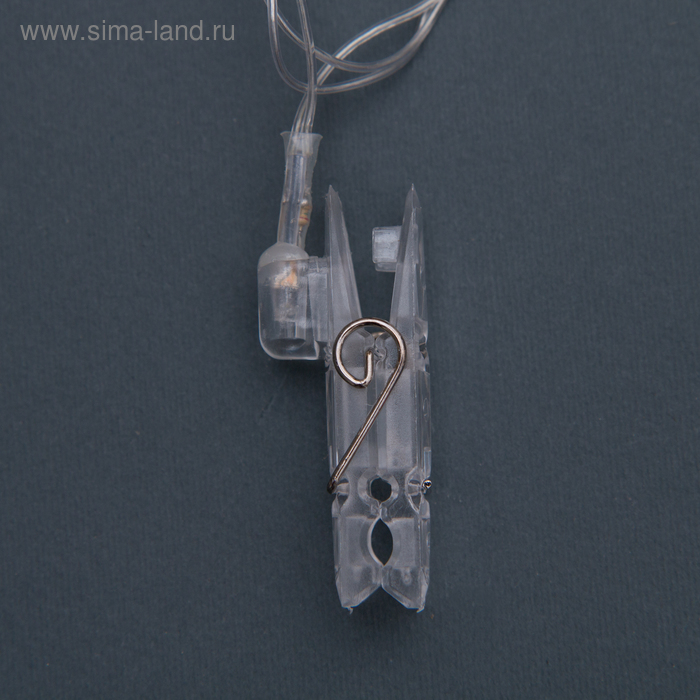 Гирлянда &laquo;Нить&raquo; 5 м с насадками &laquo;Прищепки&raquo;, IP20, прозрачная нить, 30 LED, свечение белое, 8 режимов, 220 В