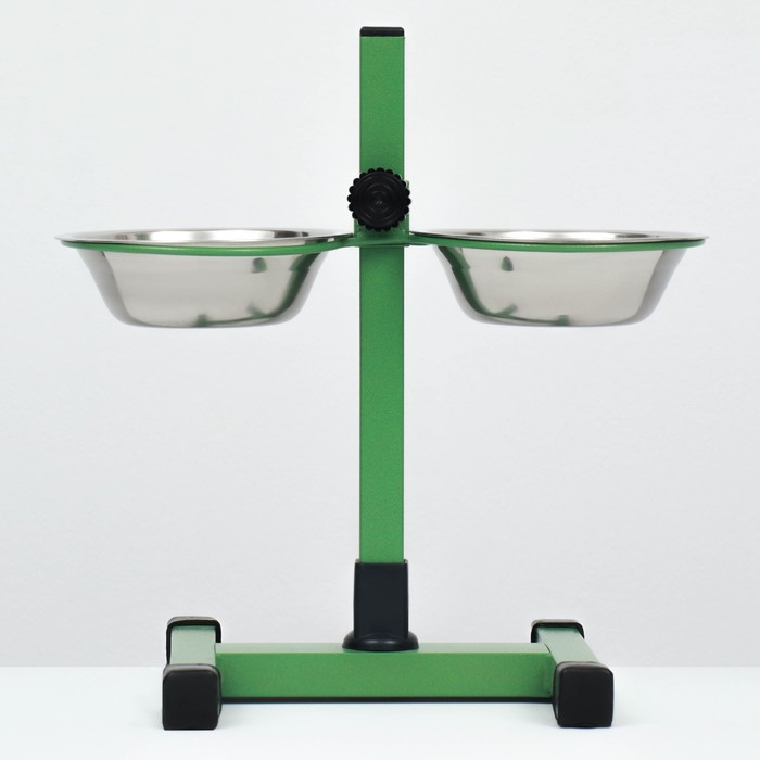 Подставка с мисками, 2 х 350 мл, высота 30 см, разборная, зелёная