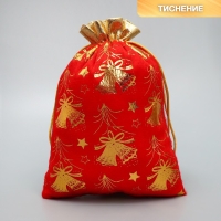 Мешочек подарочный плюш &laquo;Золотые фейерверки&raquo;, колокольчики, тиснение, 16 х 24 см +/- 1.5 см, Новый год