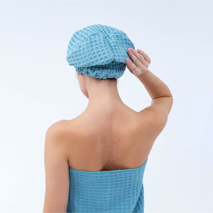 Набор для бани и ванной Этель «Вафля» полотенце 70*140 см+чалма 21*25 см, цв.синий Набор для бани и ванной Этель «Вафля» полотенце 70*140 см+чалма 21*25 см, цв.синий