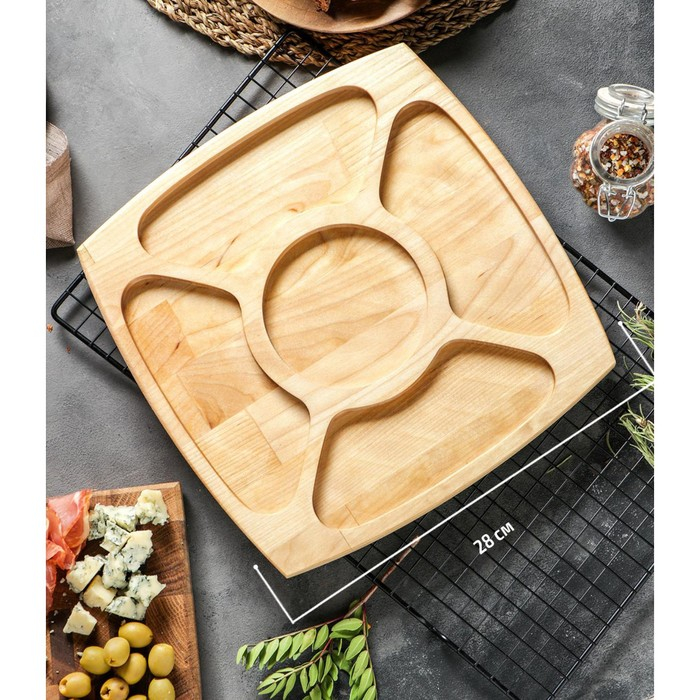 Менажница квадратная Доляна, 28&times;28&times;1,8 см, 5 секций, берёза