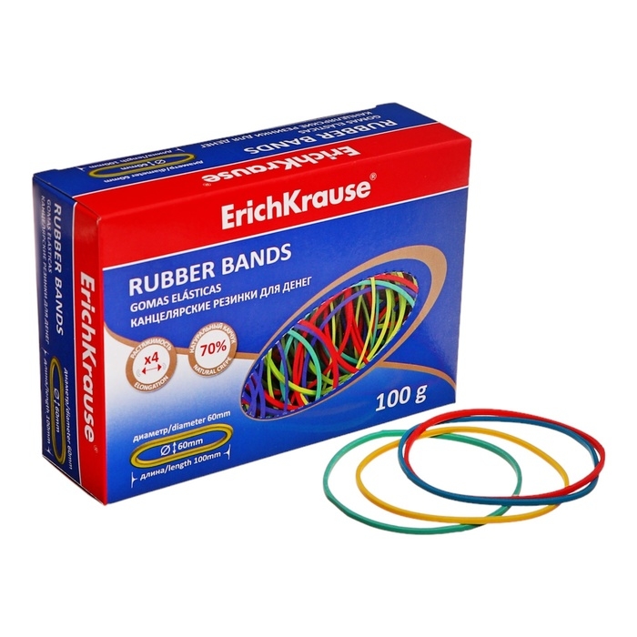 Банковская резинка, 100 г, ErichKrause, диаметр 60 мм, длина 100 мм, в коробке-деспенсере, МИКС Банковская резинка, 100 г, ErichKrause, диаметр 60 мм, длина 100 мм, в коробке-деспенсере, МИКС