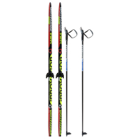 Комплект лыжный: пластиковые лыжи 170 см с насечкой, стеклопластиковые палки 130 см, крепления NN75 мм, цвета МИКС