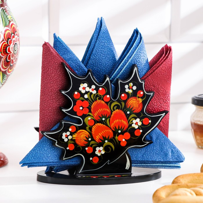 Салфетница &laquo;Клён&raquo;, 12х12 см, хохлома