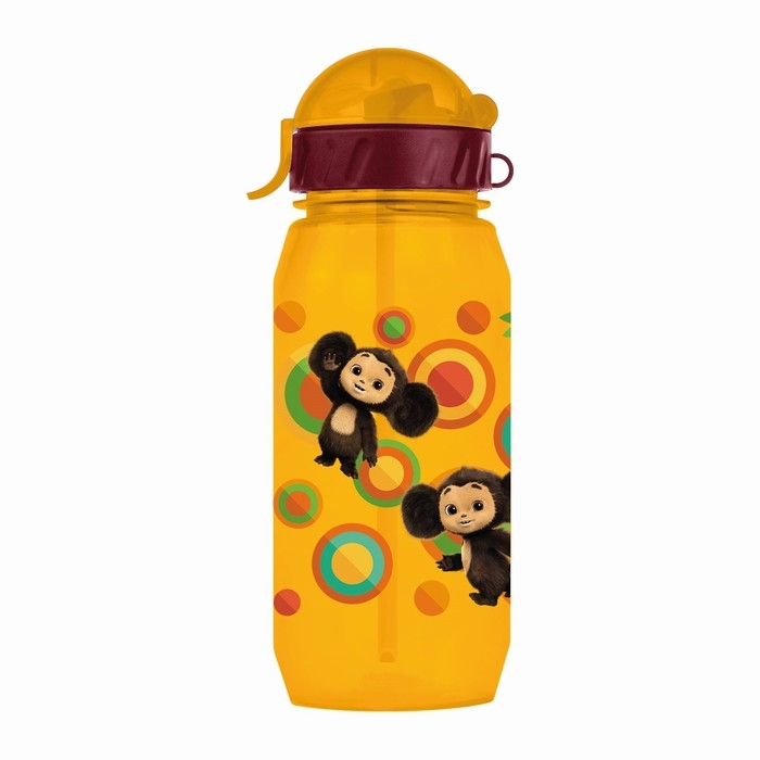 Бутылочка детская с силиконовой трубочкой &laquo;Чебурашка&raquo;, 400 мл., со шнурком, цвет и рисунок МИКС