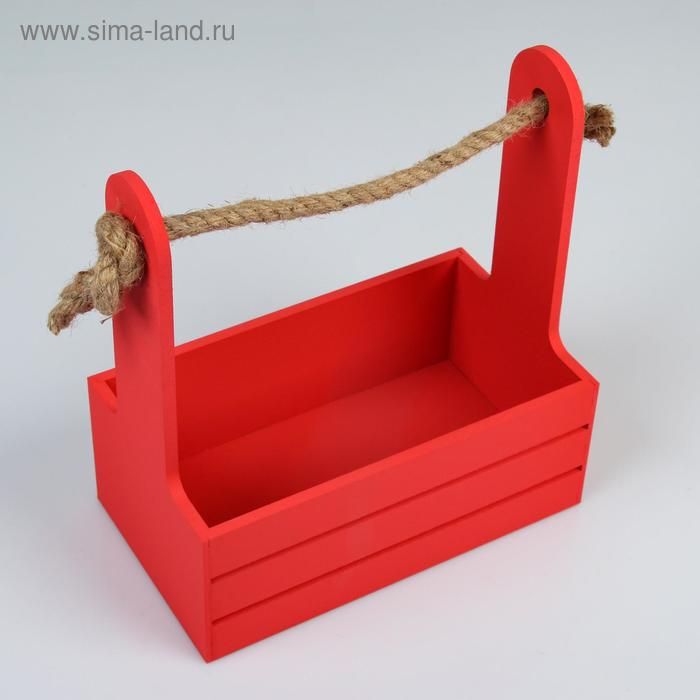 Набор кашпо деревянных 2 в 1 (25&times;15&times;30; 21&times;12&times;23 см) "Dear", ручка канат, красный