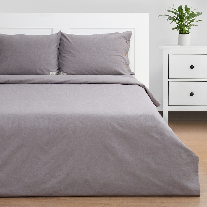 Постельное бельё Этель Denim 1.5 сп, 155х210см, 160х240см, 50х70-2шт, цвет серый, жатый хлопок, 140 г/м2 Постельное бельё Этель Denim 1.5 сп, 155х210см, 160х240см, 50х70-2шт, цвет серый, жатый хлопок, 140 г/м2