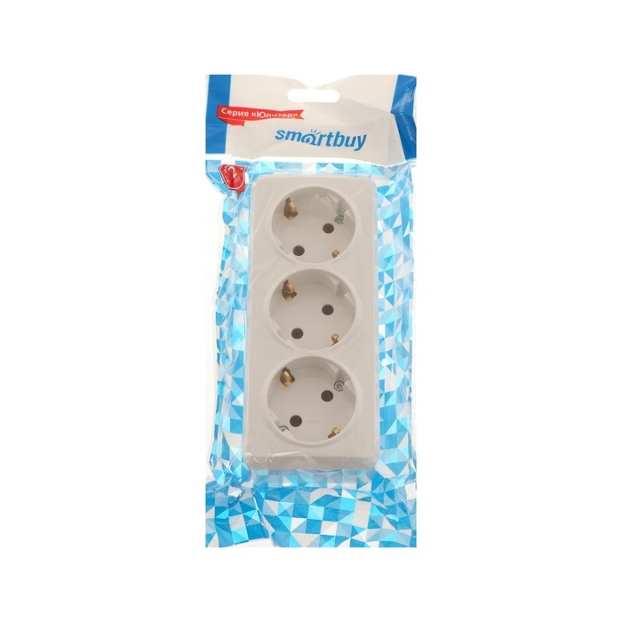 Розетка Smartbuy Розетка Smartbuy "Юпитер", 16 А, трехместная, открытая, с з/к, белая