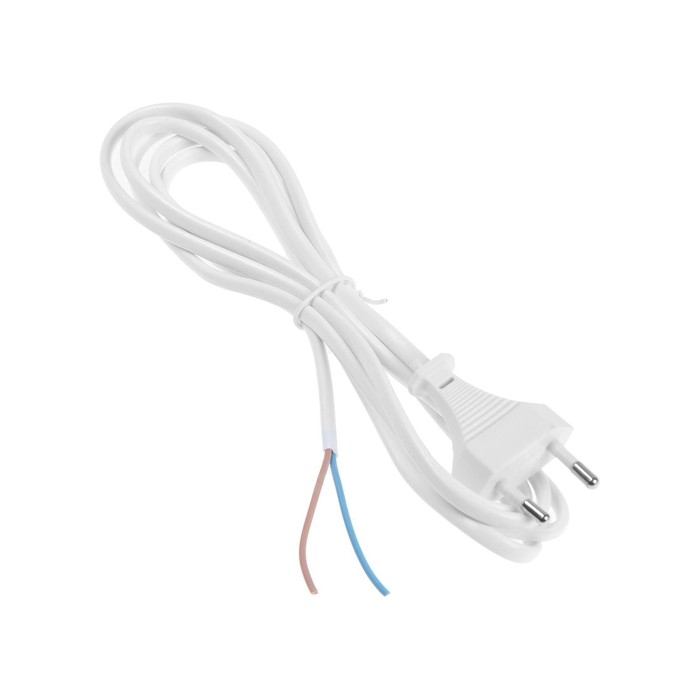 Шнур сетевой с вилкой, 2 м, ШВВП 2 х 0.5 мм2, белый