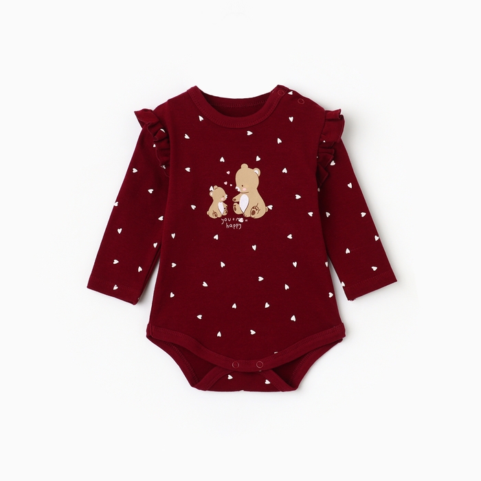 Боди детское с длинным рукавом "Мишка", цвет бордовый, рост 80