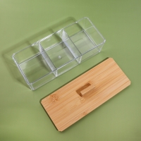 Органайзер для хранения &laquo;BAMBOO&raquo;, с крышкой, 3 секции, 23,3 &times; 9,4 &times; 8,9 см, цвет прозрачный/коричневый