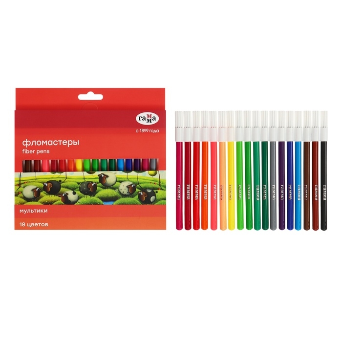 Фломастеры 18цв Гамма Фломастеры 18цв Гамма "Мультики", смываемые, карт уп, европодвес (120822_18)