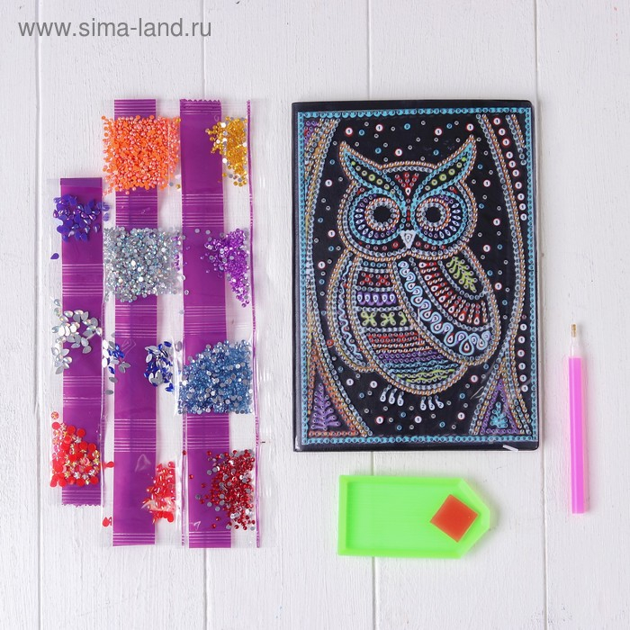 Алмазная вышивка на блокноте «Сова», 50 стр. Алмазная вышивка на блокноте «Сова», 50 стр.