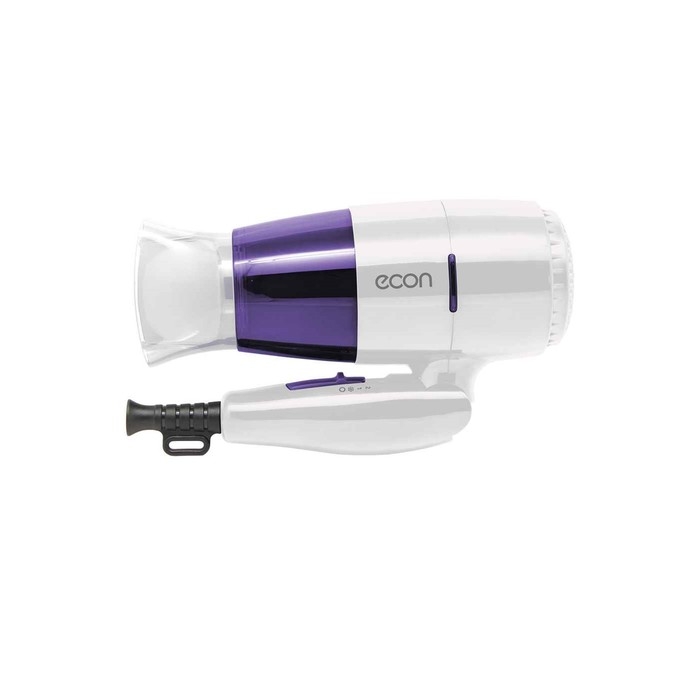 Фен Econ ECO-BH166D, 1600Вт, 2 скорости, 2 режима, складной, цвет белый-фиолетовый Фен Econ ECO-BH166D, 1600Вт, 2 скорости, 2 режима, складной, цвет белый-фиолетовый