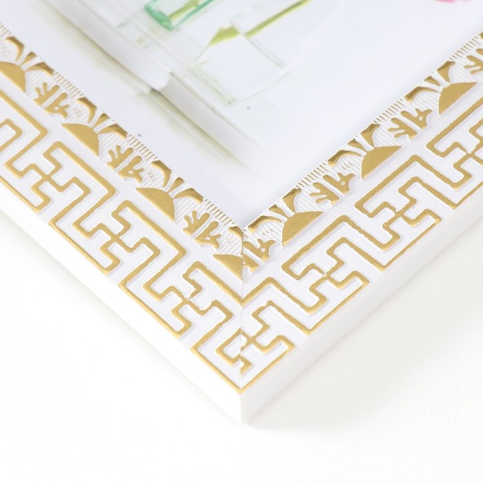 Фоторамка пластик 10х15 см "Греческие узоры" золото на белом 18,5х13,5 см