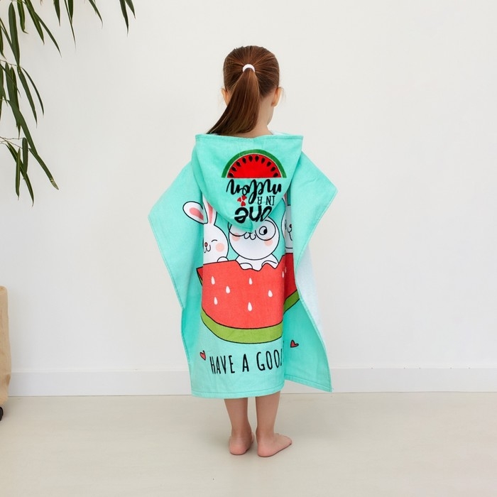 Полотенце-пончо детское махровое Крошка Я &laquo;Зайчики&raquo; 60х120см, 100% хлопок, 300гр/м2