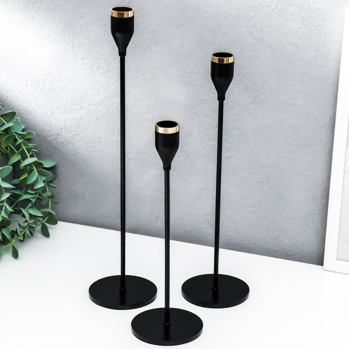 Подсвечник металл Подсвечник металл "Классика" набор 3 шт чёрный 24х8х8, 29х8х8, 34х8х8 см