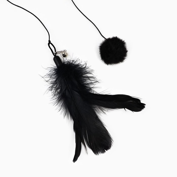 Игрушка дразнилка для кошек с пером и помпоном &laquo;Кошечка&raquo;, черный