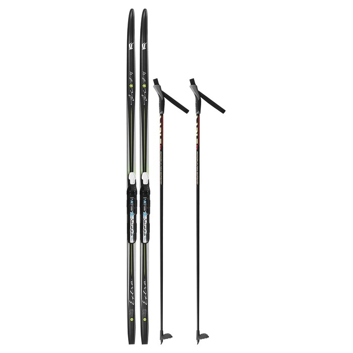 Комплект лыжный: пластиковые лыжи 160 см без насечек, стеклопластиковые палки 120 см, крепления NNN, цвета МИКС Комплект лыжный: пластиковые лыжи 160 см без насечек, стеклопластиковые палки 120 см, крепления NNN, цвета МИКС