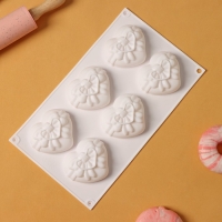 Форма для муссовых десертов и выпечки KONFINETTA &laquo;Сердце с бантом&raquo;, силикон, 19&times;17&times;6,5 см, 6 ячеек (7,1&times;6&times;2,5 см), цвет белый